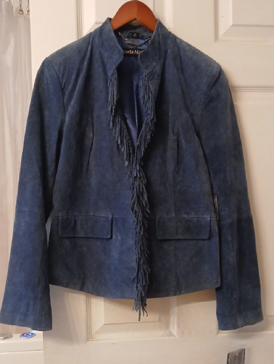 Pamela McCoy Jackets & Blazers - Pamela McCoy Denim-Blue Suede Fringe Jacket